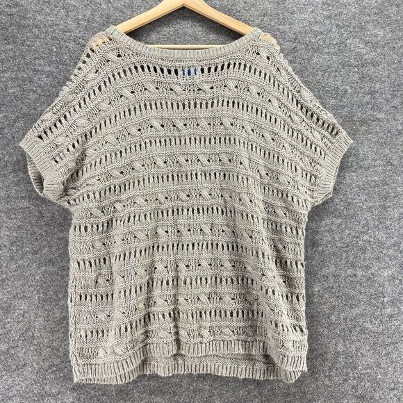 Old Navy Sweater Pullover Women 1X Plus Gray Knit Wool Short Sleeve Round Neck - Picture 2 of 9